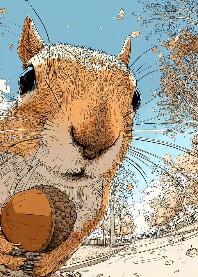 Close-up Squirrel Holding an Acorn