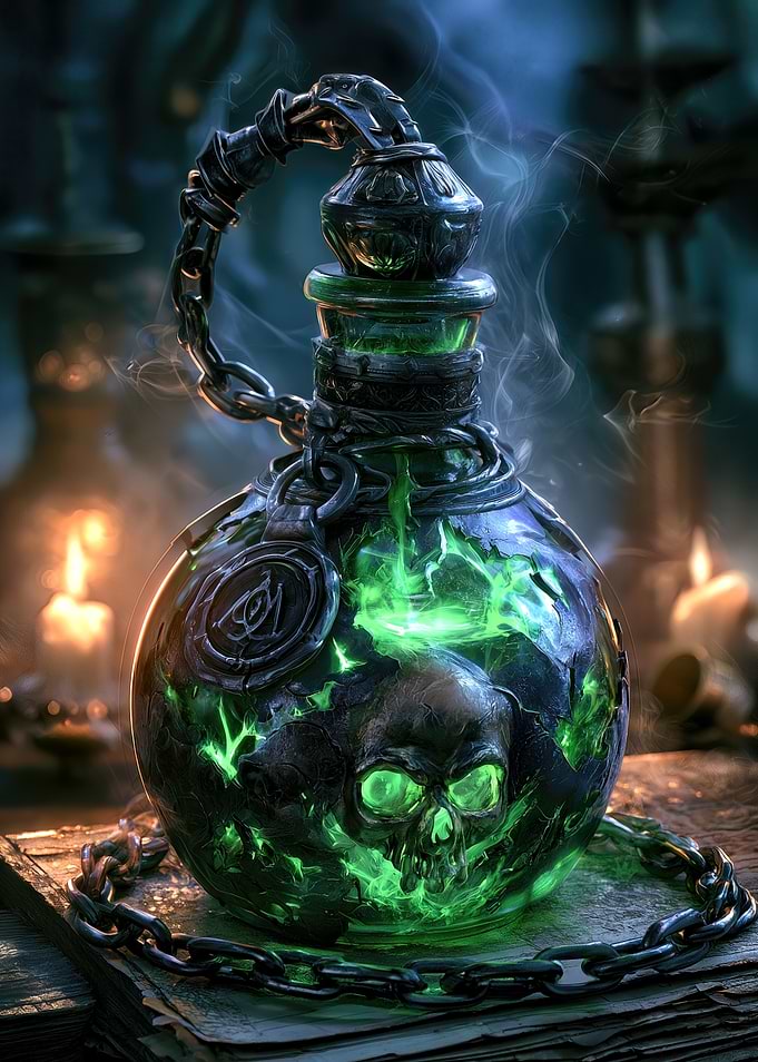Glowing Green Skull Poison Potion Bottle