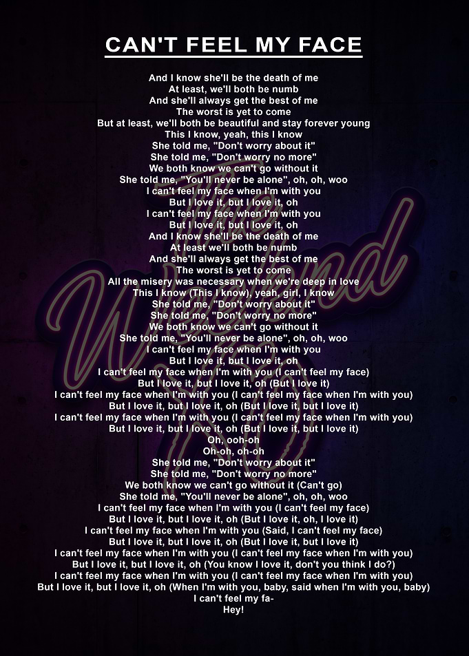 The Weeknd Can't Feel My Face Lyrics