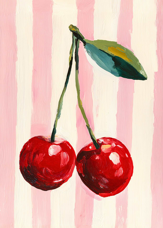 Oil Painting of Two Red Cherries