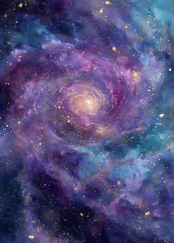 Vibrant Watercolor Spiral Galaxy Art