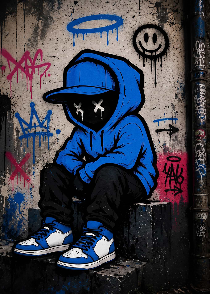 Graffiti Style Blue Hoodie Character