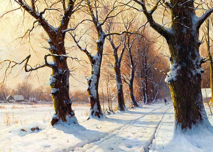 Snowy Winter Day in The Spreewald Landscape Painting