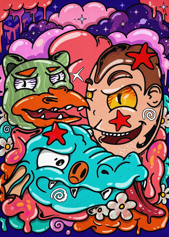 Trippy Cartoon Characters Art Poste