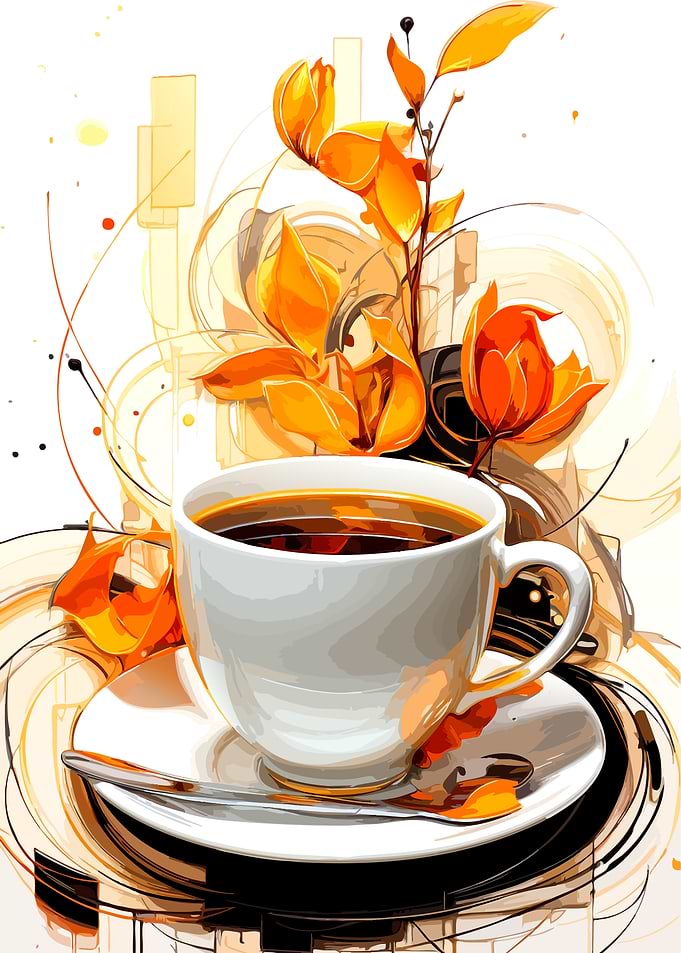 Abstract Coffee Cup with Floral Accents