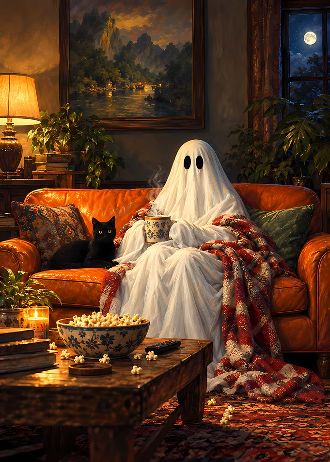 Cozy Ghost Relaxing on Couch