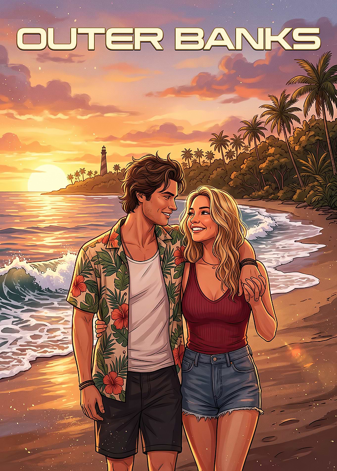 Outer Banks Sunset Couple Illustration