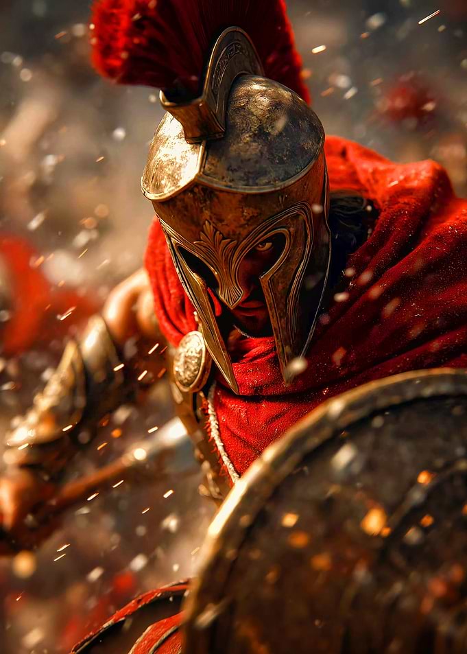 Spartan Warrior in Intense Battle