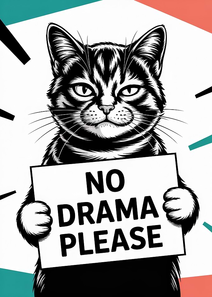 Cat Holding No Drama Please Sign