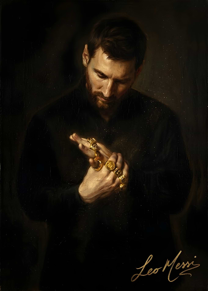 Lionel Messi Portrait with Gold Rings
