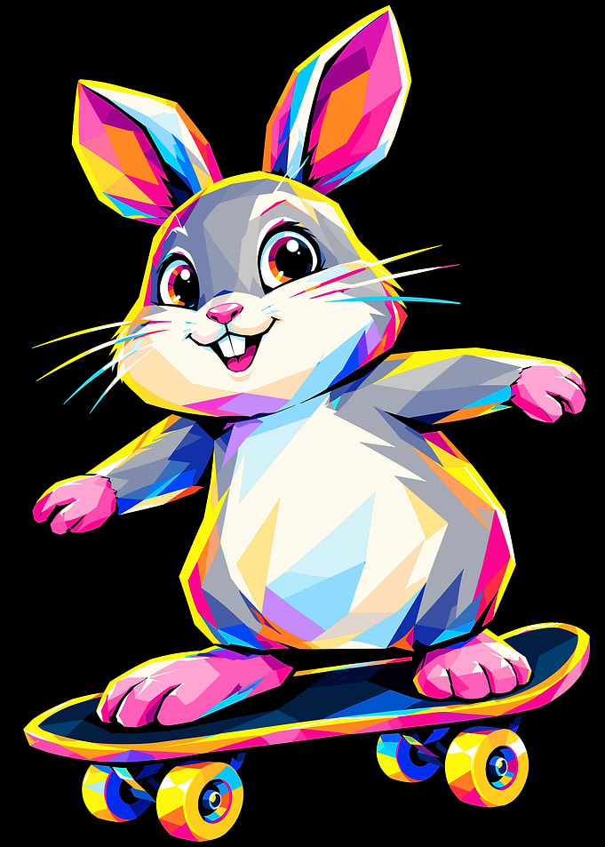Colorful Pop Art Skateboarding Bunny