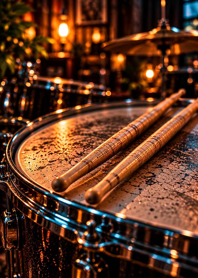 Drumsticks Resting on a Snare Drum