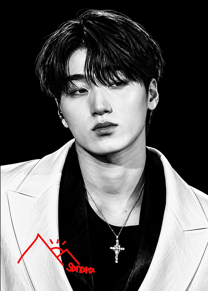 San ATEEZ Black and White Portrait