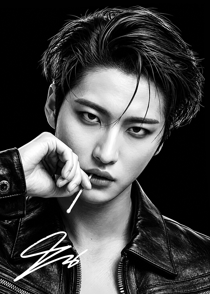 Seonghwa ATEEZ Black and White Portrait