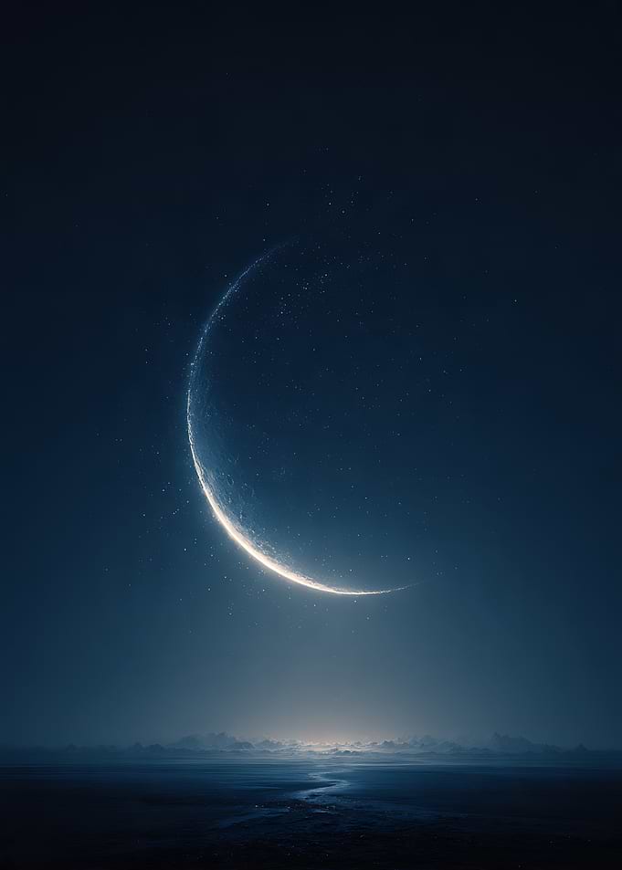 Crescent Moon Over Dark Horizon