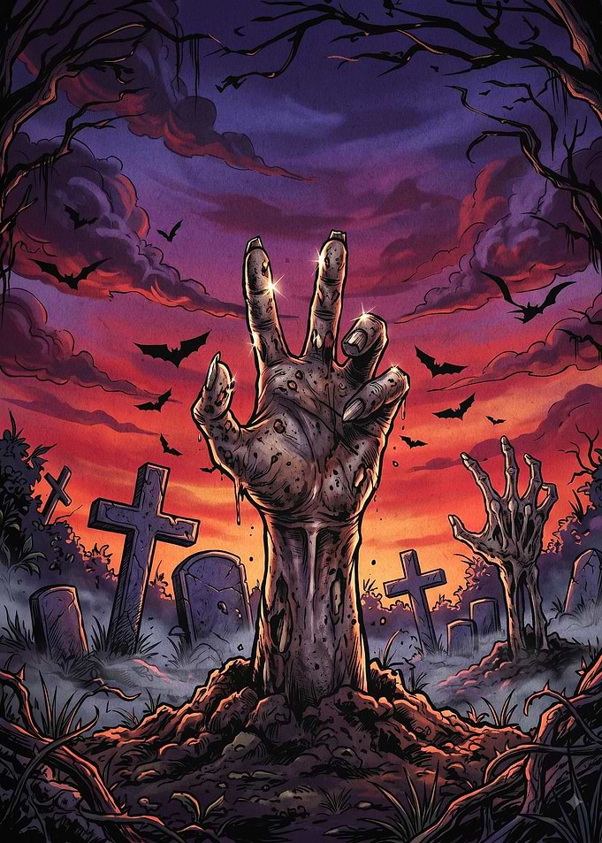 Zombie Hand Graveyard Spooky Poster