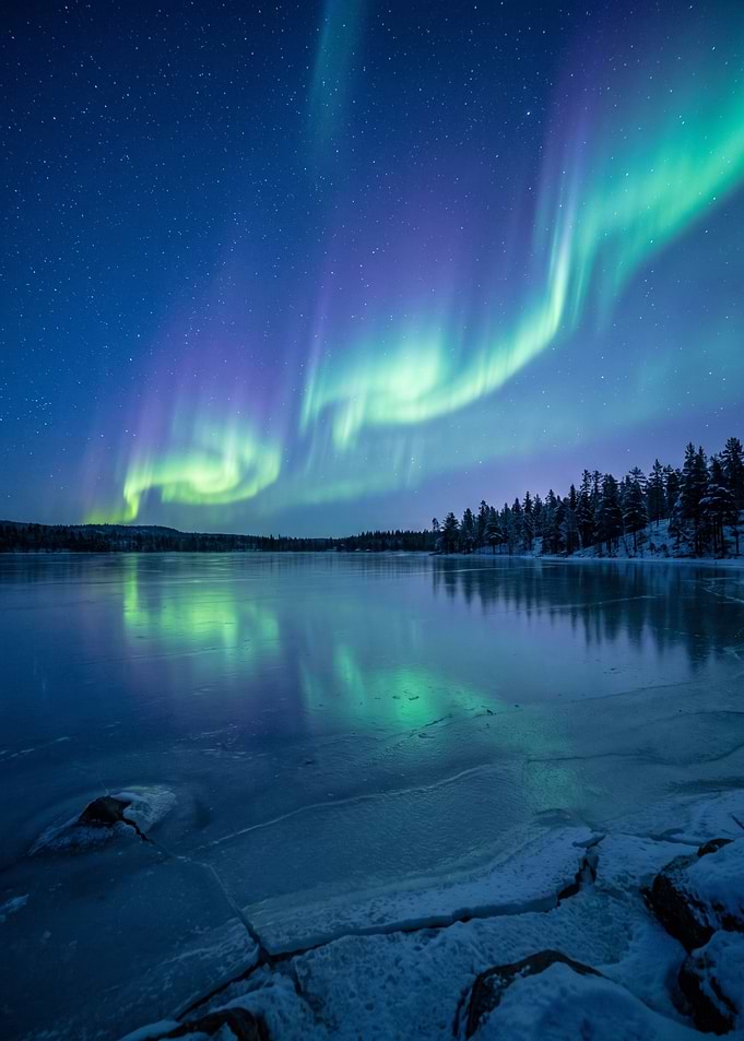 Northern Lights Over Frozen Lake