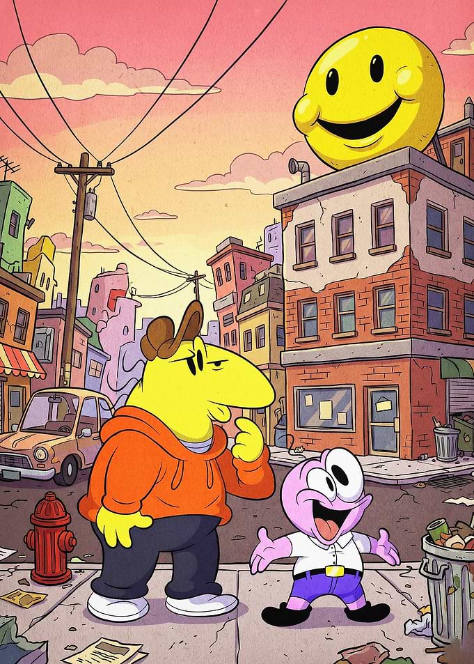 Cartoon Cityscape Funny Retro Art