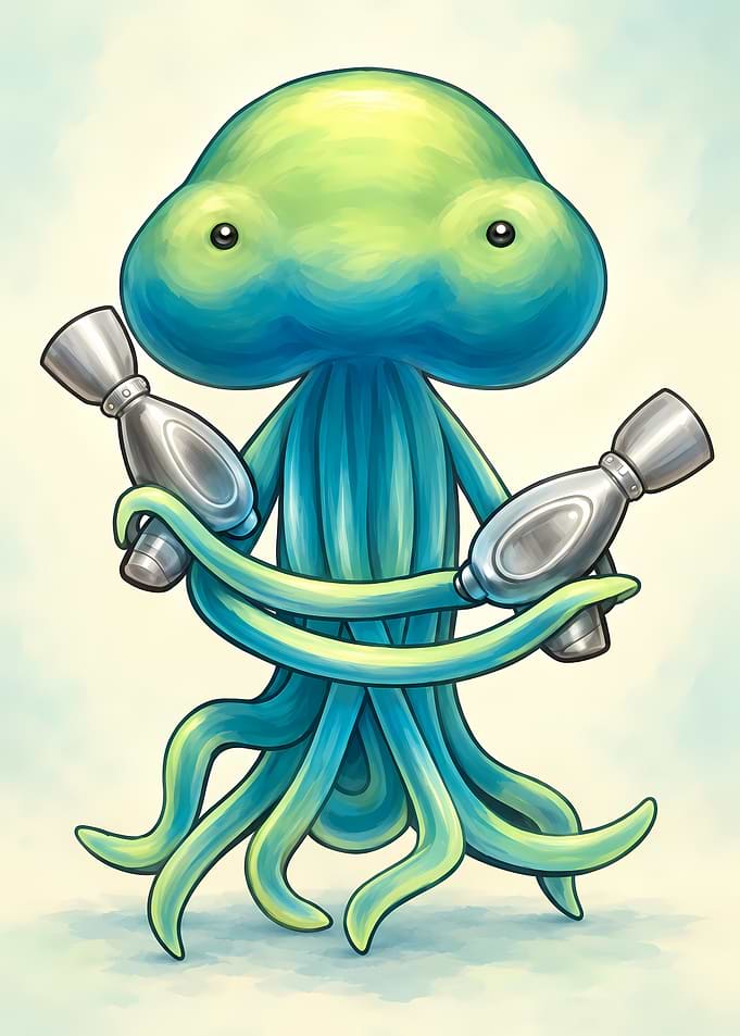 Cute Alien Jellyfish Holding Ray Guns