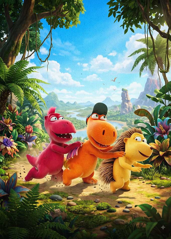 Cute Dinosaurs Jungle Art Poster