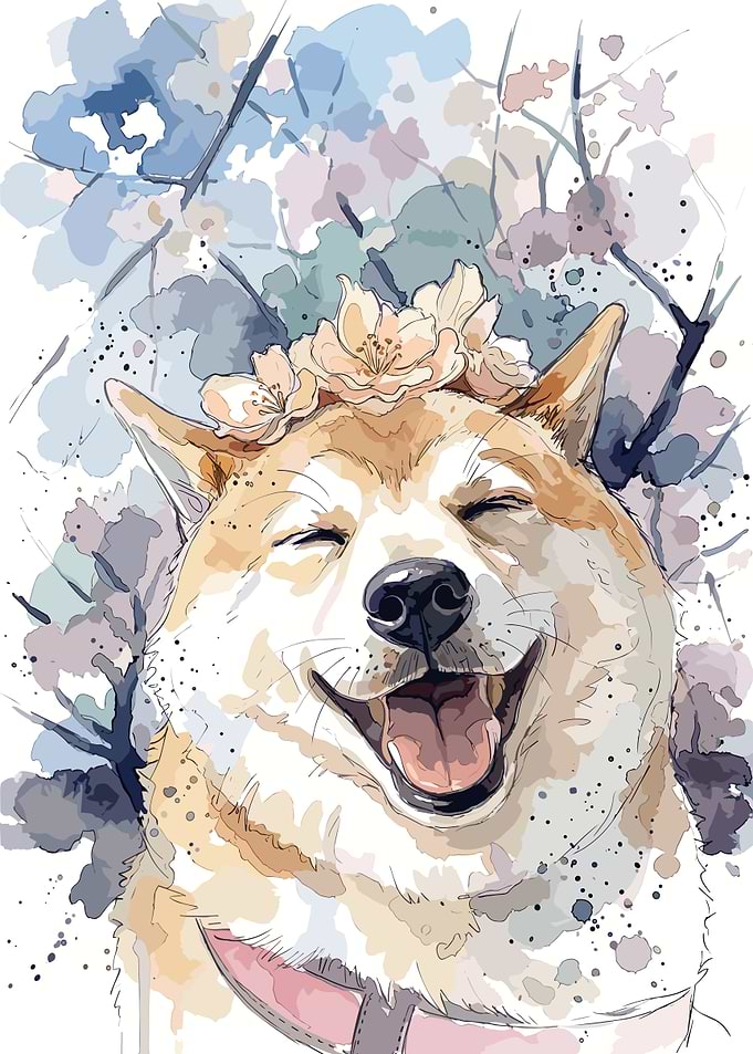 Happy Shiba Inu with Flower Crown