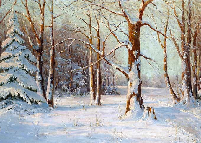 Snow Covered Trees Winter Landscape Painting