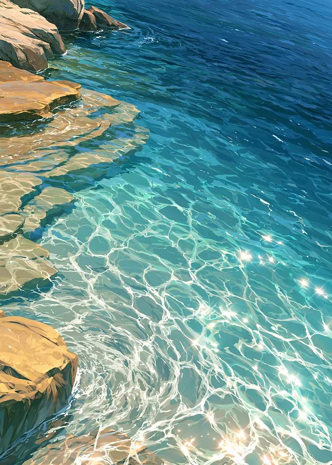 Sunlit Rocky Coastline