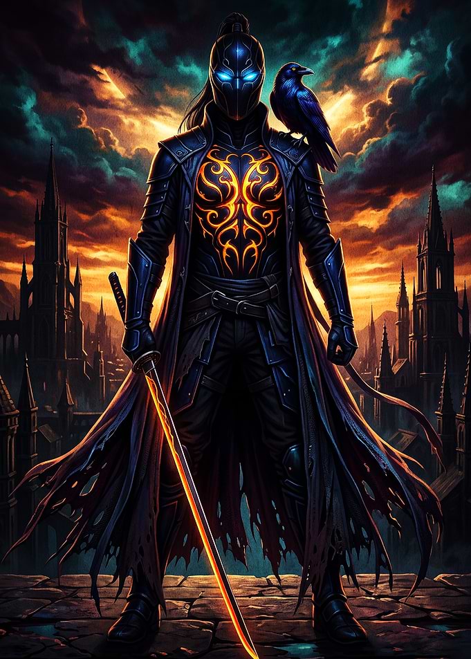 Dark Fantasy Warrior with Raven