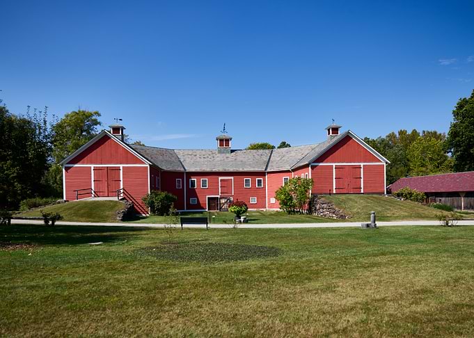 Classic Red Barn in Rural Landscape