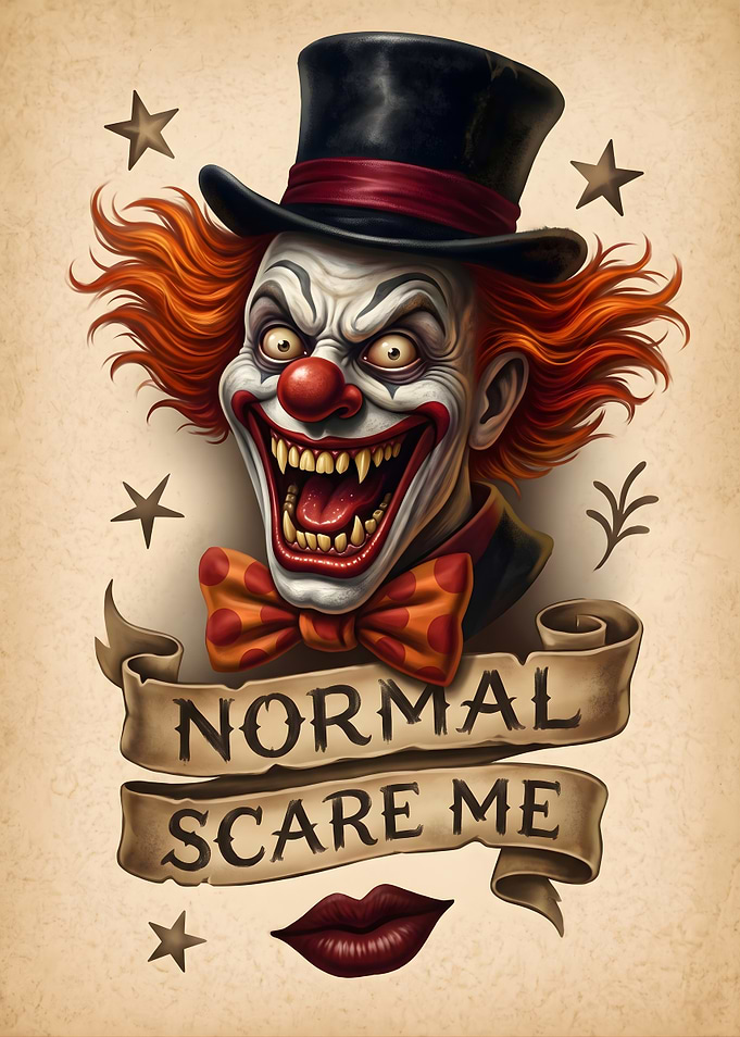 Creepy Clown Tattoo Style Poster