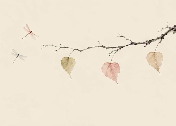 Minimalist Watercolor Branch with Dragonflies