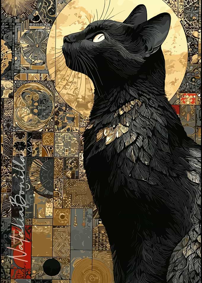 Ornate Black Cat Art Print