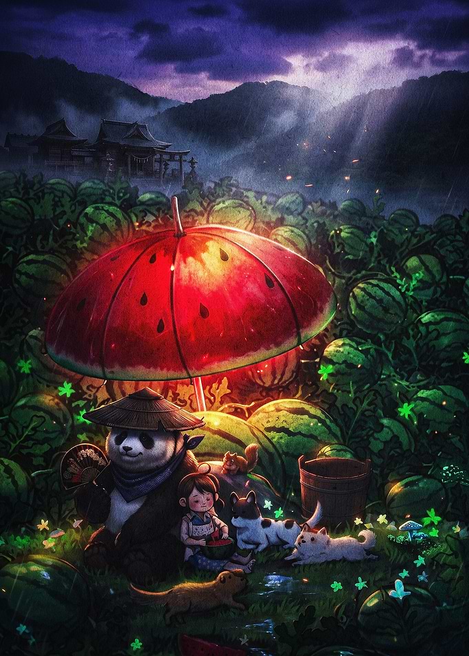 Panda Samurai Watermelon Art
