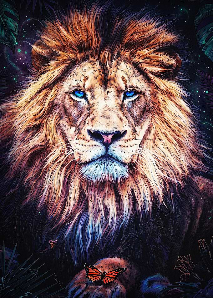 Lion Blue Eyes Jungle Art Poster