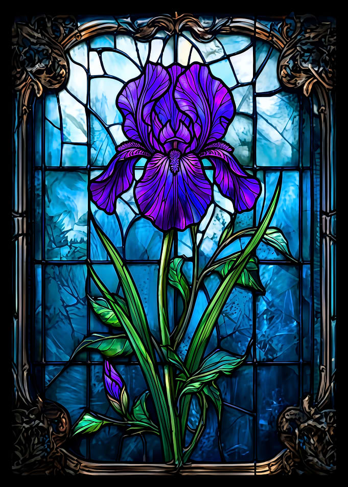 Stained Glass Purple Iris Flower