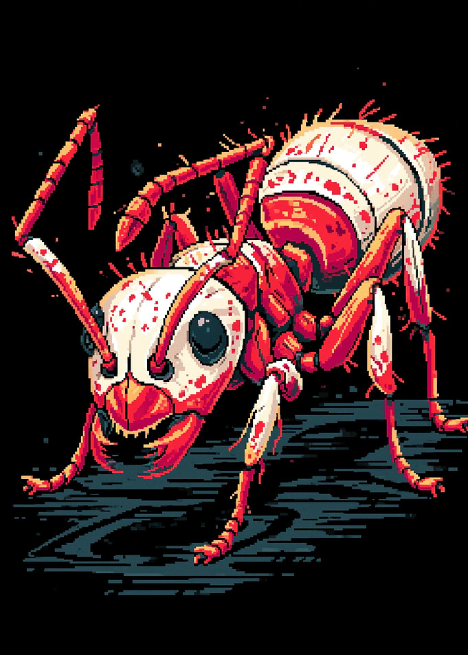 Pixel Art Bloodied Ant Illustration