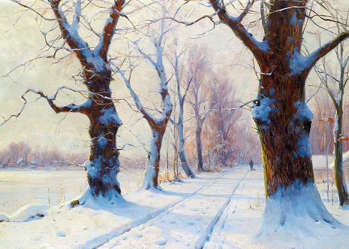 Snowy Winter Day in The Spreewald Landscape Painting