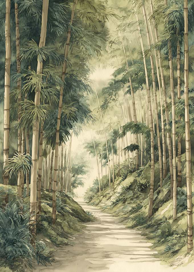Serene Bamboo Forest Path Painting