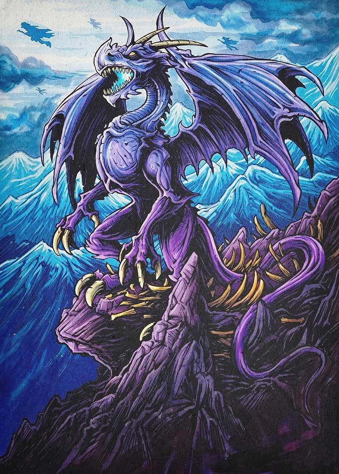 Purple Dragon Mountain Fantasy Art