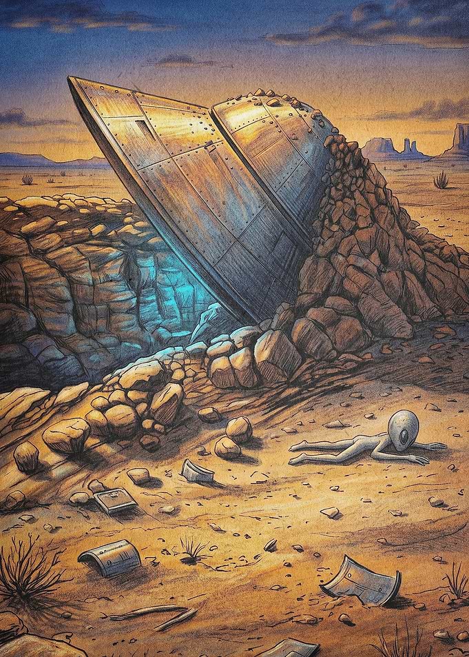 UFO Crash Desert Sci-Fi Art Poster