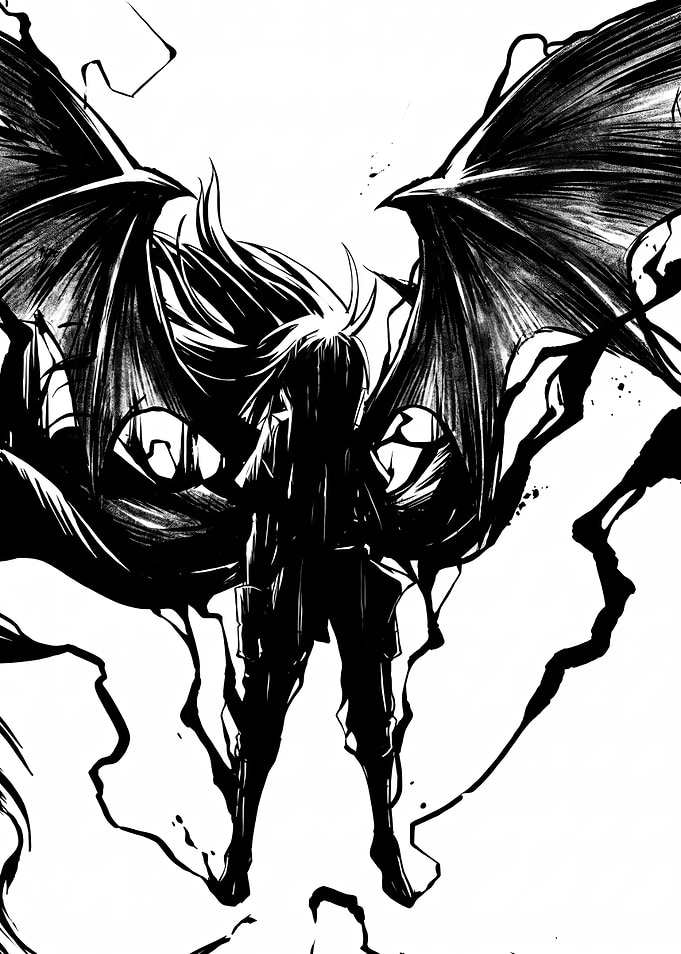 Dark Winged Anime Character Silhouette