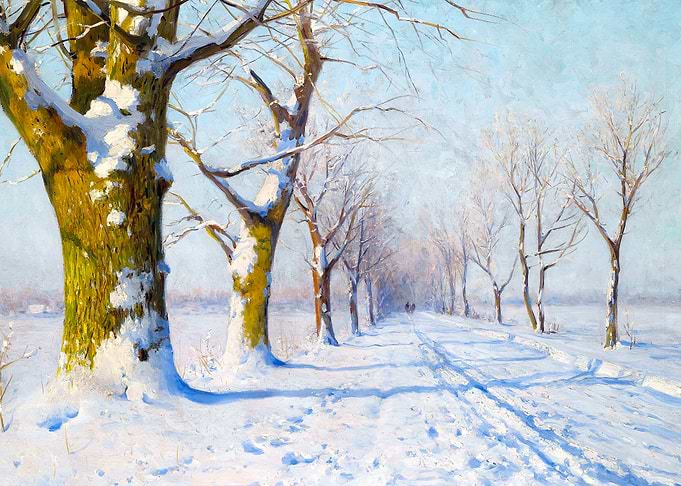 Snow Covered Path on a Sunny Winter Day Landscape Painting