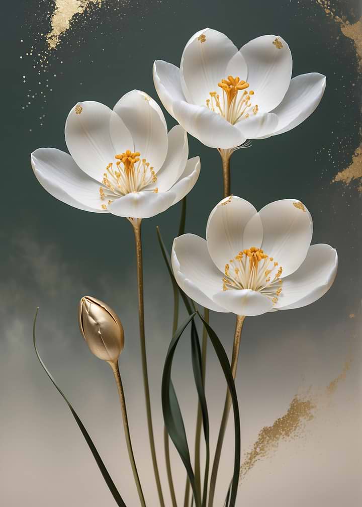 Elegant White Flowers with Gold Accents