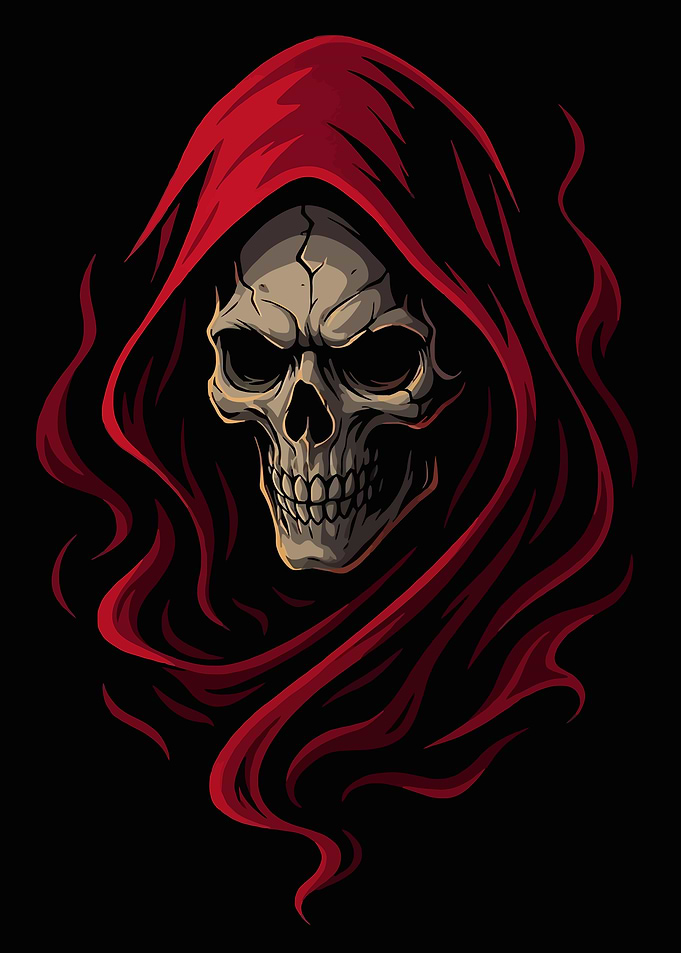 Grim Reaper Skull in Red Hood