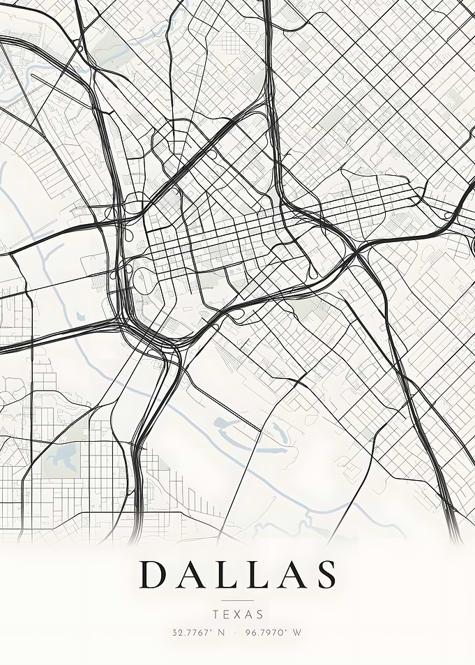 Dallas Minimal Street Map Light Poster