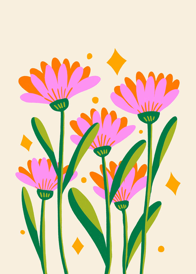 Colorful Retro Floral Illustration