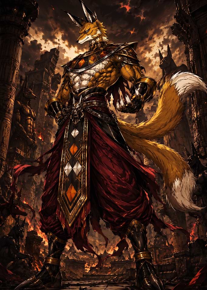 Anubis-inspired Fox Warrior in Ruins
