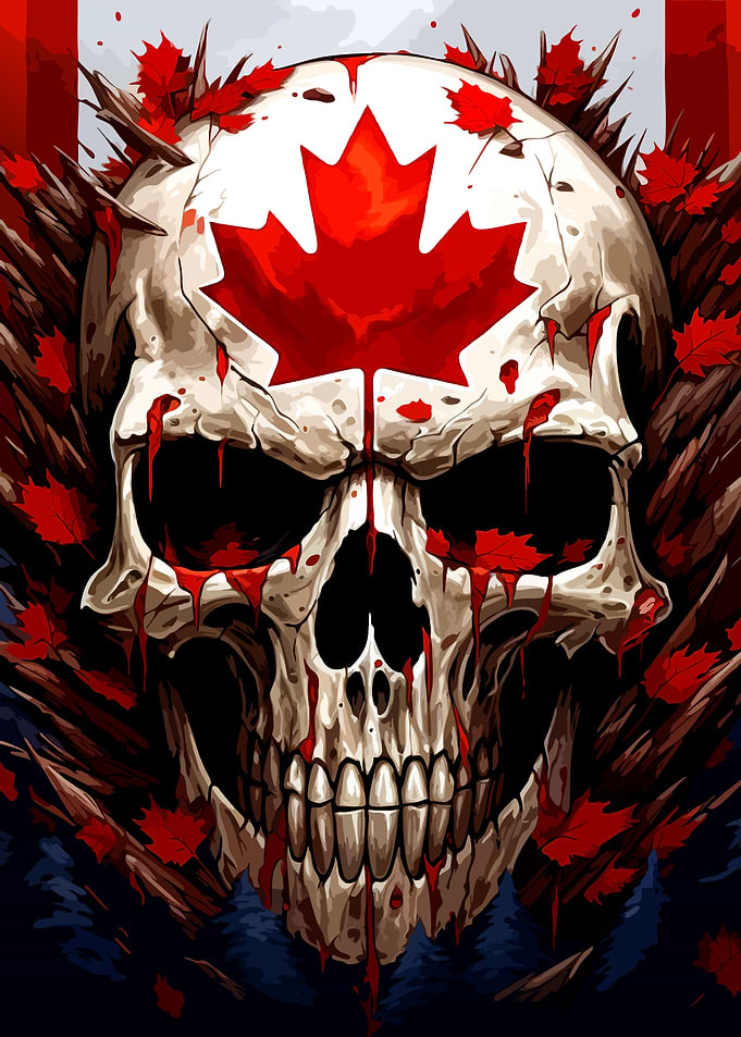Canadian Flag Skull with Maple Leaves