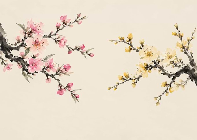 Watercolor Cherry Blossom Branches