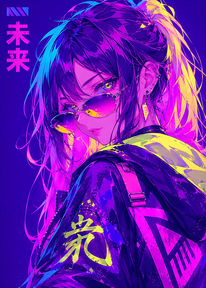Cyberpunk Anime Girl Neon Portrait